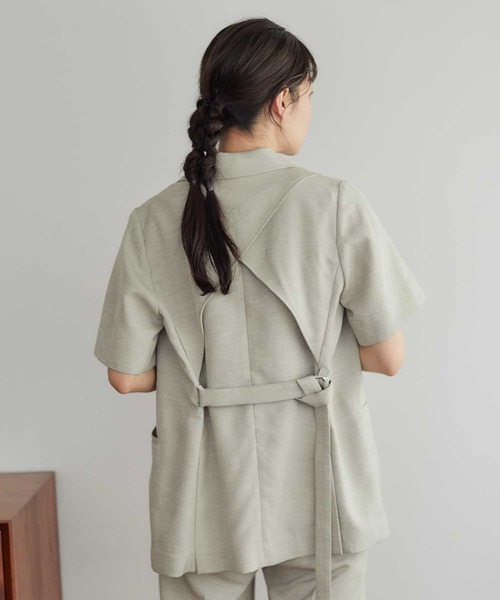 PUBLIC TOKYO（パブリックトウキョウ）の「【新潟県産】【セットアップ対応】【ウォッシャブル/防シワ】リネンライクハーフスリーブシャツジャケット/リネンブラウス（テーラードジャケット・レディース・ブラック/ベージュ/ダークグレー/パープル/その他2・FREE）」の12枚目の写真