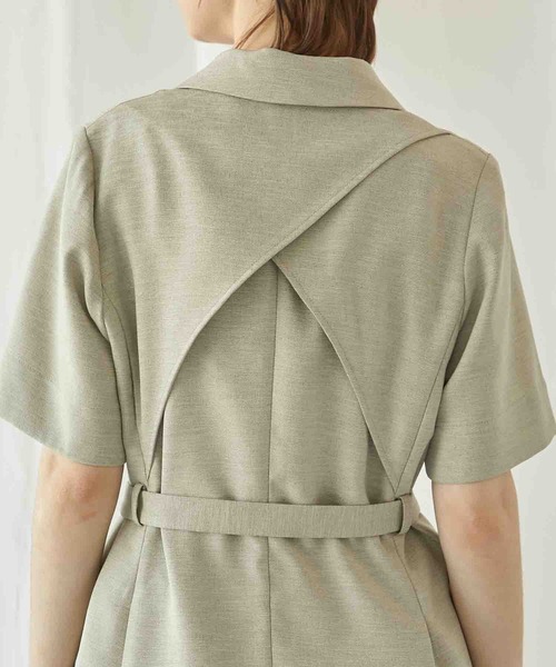 PUBLIC TOKYO（パブリックトウキョウ）の「【新潟県産】【セットアップ対応】【ウォッシャブル/防シワ】リネンライクハーフスリーブシャツジャケット/リネンブラウス（テーラードジャケット・レディース・ブラック/ベージュ/ダークグレー/パープル/その他2・FREE）」の8枚目の写真