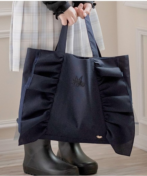 1316 レッスンバッグ　ドット　グレー　ブラック　水玉　フリル　ハンドメイド 1316 レッスンバッグ ドット グレー ブラック 水玉 フリル