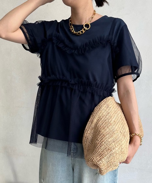 DouDou(ドゥドゥ)の「【WEB限定】チュールビスチェ+Tシャツセット(Tシャツ/カットソー・レディース・ネイビー/ブラック・FREE)」の9枚目の写真