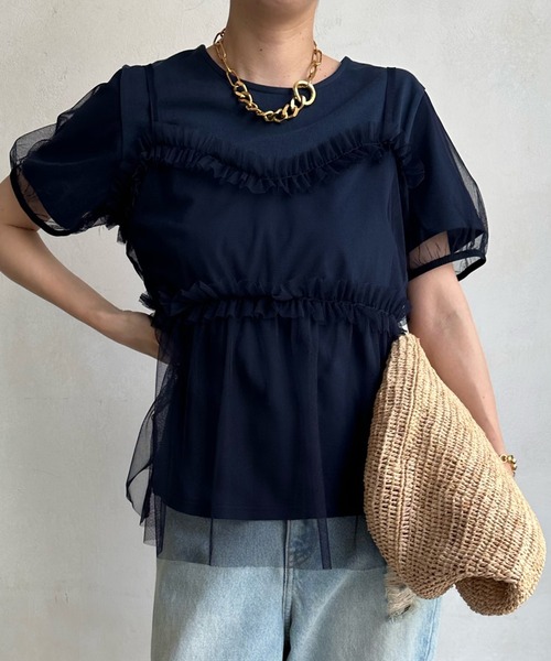 DouDou(ドゥドゥ)の「【WEB限定】チュールビスチェ+Tシャツセット(Tシャツ/カットソー・レディース・ネイビー/ブラック・FREE)」の10枚目の写真