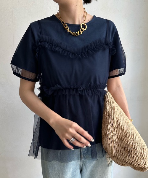 DouDou(ドゥドゥ)の「【WEB限定】チュールビスチェ+Tシャツセット(Tシャツ/カットソー・レディース・ネイビー/ブラック・FREE)」の11枚目の写真