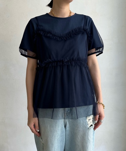 DouDou(ドゥドゥ)の「【WEB限定】チュールビスチェ+Tシャツセット(Tシャツ/カットソー・レディース・ネイビー/ブラック・FREE)」の12枚目の写真