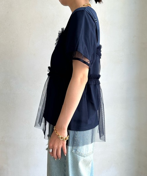 DouDou(ドゥドゥ)の「【WEB限定】チュールビスチェ+Tシャツセット(Tシャツ/カットソー・レディース・ネイビー/ブラック・FREE)」の13枚目の写真