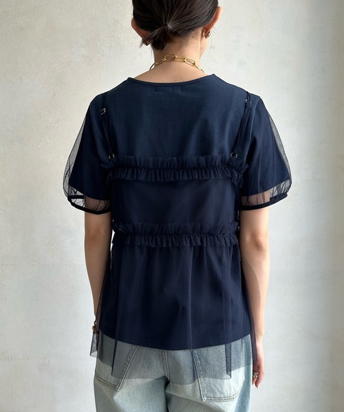DouDou(ドゥドゥ)の「【WEB限定】チュールビスチェ+Tシャツセット(Tシャツ/カットソー・レディース・ネイビー/ブラック・FREE)」の14枚目の写真