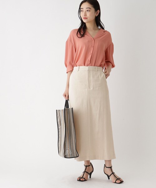 OPAQUE.CLIP(オペークドットクリップ)の「◆セットアップ対応 レーヨンリネンナロースカート【洗える】(スカート・レディース・ブラウン系その他/ライトベージュ・36/42/38/40)」の3枚目の写真