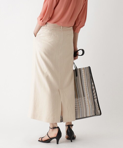OPAQUE.CLIP(オペークドットクリップ)の「◆セットアップ対応 レーヨンリネンナロースカート【洗える】(スカート・レディース・ブラウン系その他/ライトベージュ・36/42/38/40)」の4枚目の写真