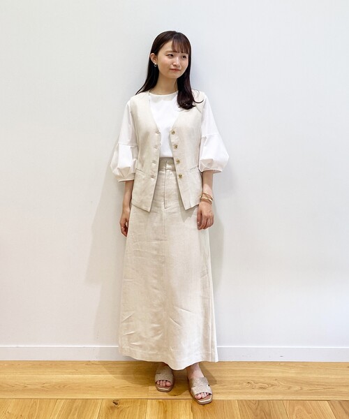 OPAQUE.CLIP(オペークドットクリップ)の「◆セットアップ対応 レーヨンリネンナロースカート【洗える】(スカート・レディース・ブラウン系その他/ライトベージュ・36/42/38/40)」の5枚目の写真