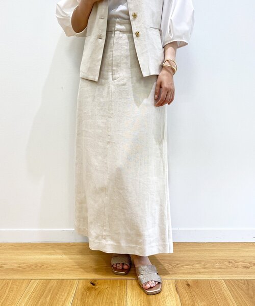 OPAQUE.CLIP(オペークドットクリップ)の「◆セットアップ対応 レーヨンリネンナロースカート【洗える】(スカート・レディース・ブラウン系その他/ライトベージュ・36/42/38/40)」の8枚目の写真