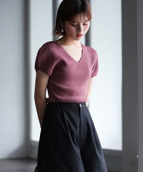 SAISON DE PAPILLON(セゾンドパピヨン)の「フレンチスリーブVネックニット(ニット/セーター・レディース・エンジ/ベージュ/ブラック・L/M/S)」の9枚目の写真