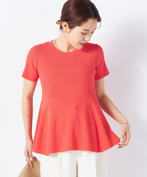 NOLLEY’S Sophi(ノーリーズソフィ)の「《手洗い可能》リブフレアショートスリーブプルオーバーニット(ニット/セーター・レディース・ホワイト/レッド/ブラック・38)」の3枚目の写真