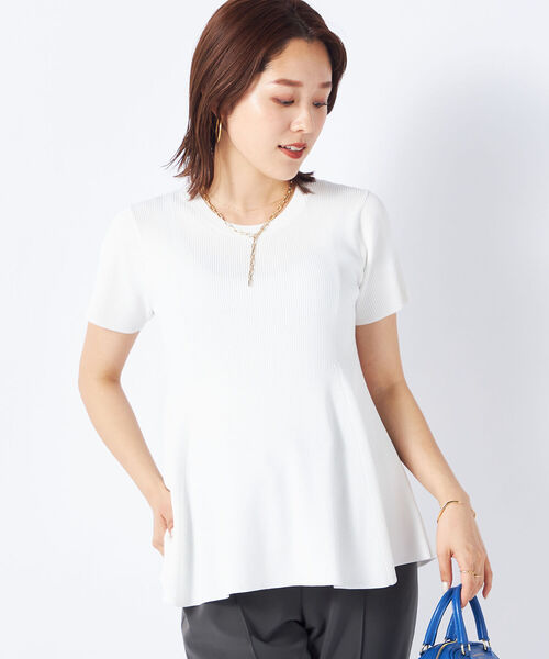 NOLLEY’S Sophi(ノーリーズソフィ)の「《手洗い可能》リブフレアショートスリーブプルオーバーニット(ニット/セーター・レディース・ホワイト/レッド/ブラック・38)」の5枚目の写真