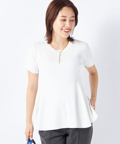 NOLLEY’S Sophi(ノーリーズソフィ)の「《手洗い可能》リブフレアショートスリーブプルオーバーニット(ニット/セーター・レディース・ホワイト/レッド/ブラック・38)」の9枚目の写真