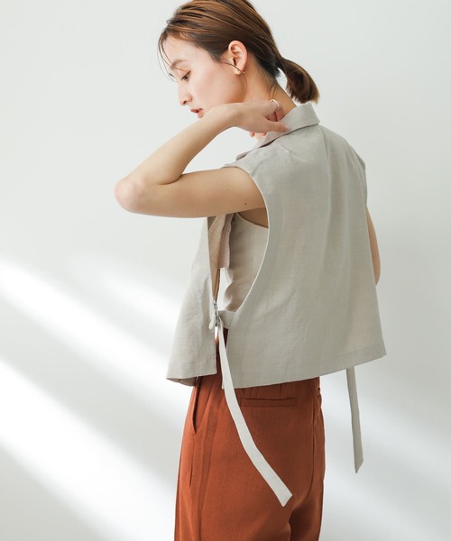 SENSE OF PLACE by URBAN RESEARCH（センスオブプレイスバイアーバンリサーチ）の「リネンライクサイドベルトショートジレ（その他アウター・レディース・チャコールグレー/ライトベージュ/ブラック・ONE）」の12枚目の写真