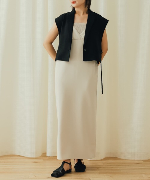 SENSE OF PLACE by URBAN RESEARCH（センスオブプレイスバイアーバンリサーチ）の「リネンライクサイドベルトショートジレ（その他アウター・レディース・チャコールグレー/ライトベージュ/ブラック・ONE）」の14枚目の写真