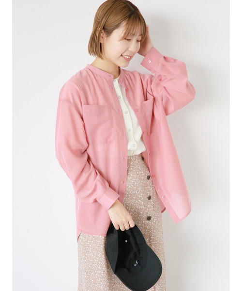 ehka sopo(エヘカソポ)の「シアーバンドカラーシャツ(シャツ/ブラウス・レディース・キナリ/グリーン/グレー/ピンク・F)」の5枚目の写真