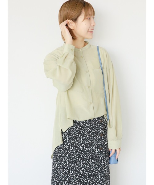 ehka sopo(エヘカソポ)の「シアーバンドカラーシャツ(シャツ/ブラウス・レディース・キナリ/グリーン/グレー/ピンク・F)」の12枚目の写真