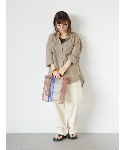 ehka sopo(エヘカソポ)の「シアーバンドカラーシャツ(シャツ/ブラウス・レディース・キナリ/グリーン/グレー/ピンク・F)」の7枚目の写真
