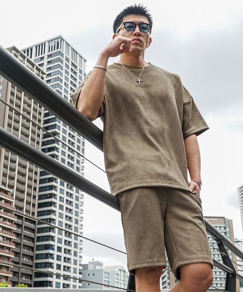 スウェード半袖Tシャツ メンズ ゆったり オーバーサイズ 上品な