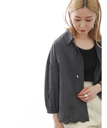 Samansa Mos2 blue | 裾スカラップブラウス(シャツ/ブラウス)
