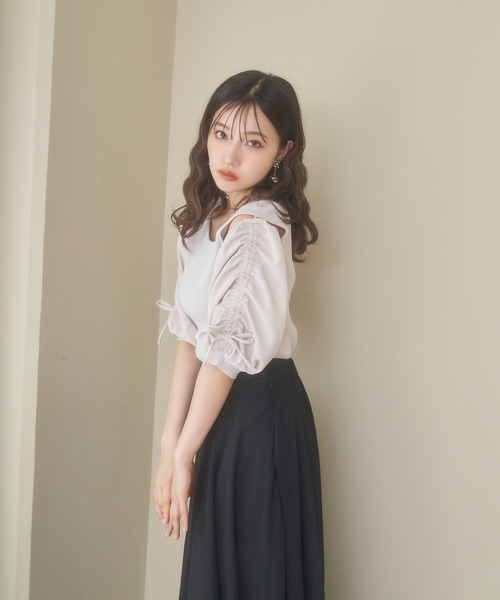 ANDGEEBEE（アンジービー）の「ギャザースリーブニットトップス（その他トップス・レディース・ブラック×ホワイト/ピンク・MEDIUM）」の13枚目の写真