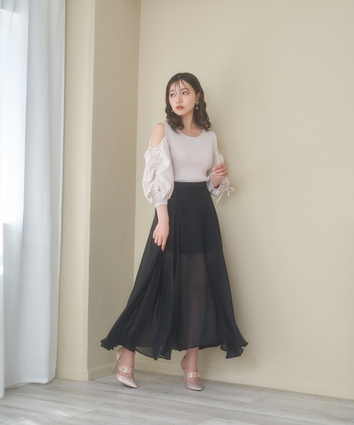 ANDGEEBEE（アンジービー）の「ギャザースリーブニットトップス（その他トップス・レディース・ブラック×ホワイト/ピンク・MEDIUM）」の8枚目の写真