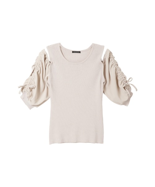 ANDGEEBEE（アンジービー）の「ギャザースリーブニットトップス（その他トップス・レディース・ブラック×ホワイト/ピンク・MEDIUM）」の3枚目の写真