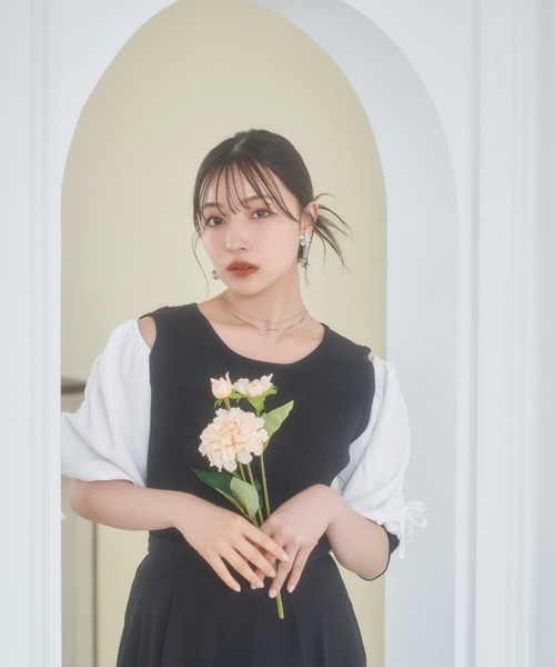 ANDGEEBEE（アンジービー）の「ギャザースリーブニットトップス（その他トップス・レディース・ブラック×ホワイト/ピンク・MEDIUM）」の16枚目の写真