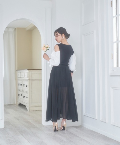 ANDGEEBEE（アンジービー）の「ギャザースリーブニットトップス（その他トップス・レディース・ブラック×ホワイト/ピンク・MEDIUM）」の4枚目の写真