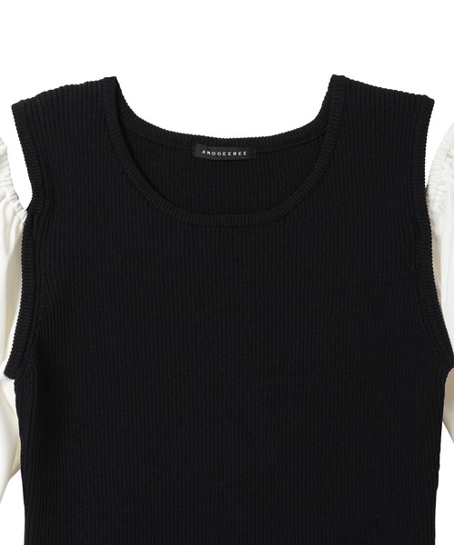 ANDGEEBEE（アンジービー）の「ギャザースリーブニットトップス（その他トップス・レディース・ブラック×ホワイト/ピンク・MEDIUM）」の7枚目の写真