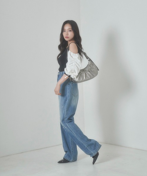 ANDGEEBEE(アンジービー)の「ギャザースリーブニットトップス(その他トップス・レディース・ブラック×ホワイト/ピンク・MEDIUM)」の8枚目の写真