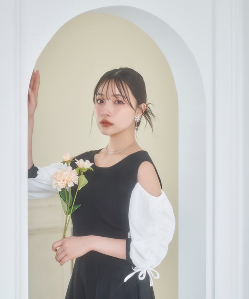 ANDGEEBEE(アンジービー)の「ギャザースリーブニットトップス(その他トップス・レディース・ブラック×ホワイト/ピンク・MEDIUM)」の9枚目の写真