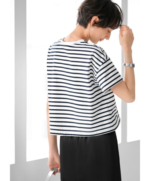 STYLE DELI(スタイルデリ)の「【Made in JAPAN】短めハリ感ボーダーTシャツ(Tシャツ/カットソー・レディース・ブルー系/ネイビー系・FREE)」の12枚目の写真