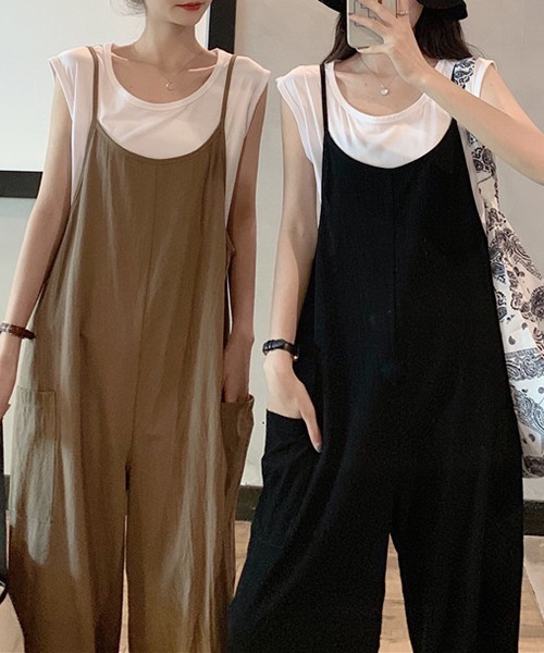 gossip!ロサンゼルス(ゴシップロサンゼルス)の「YUGA ワイドレッグ オーバーオール(サロペット/オーバーオール・レディース・ブラック/ブラウン・FREE)」の6枚目の写真