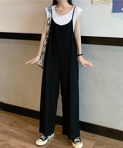gossip!ロサンゼルス(ゴシップロサンゼルス)の「YUGA ワイドレッグ オーバーオール(サロペット/オーバーオール・レディース・ブラック/ブラウン・FREE)」の10枚目の写真