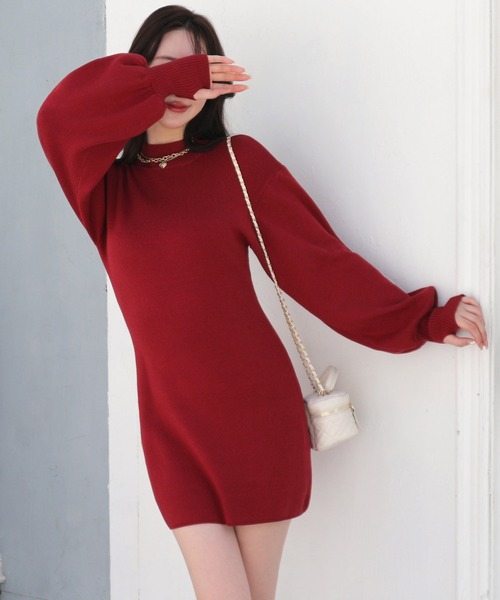 ROYAL PARTY(ロイヤルパーティー)の「ウォッシャブルハイネックミニワンピース(ワンピース・レディース・オフホワイト/ブラック/マルチ/ピンク/ボルドー・FREE)」の5枚目の写真