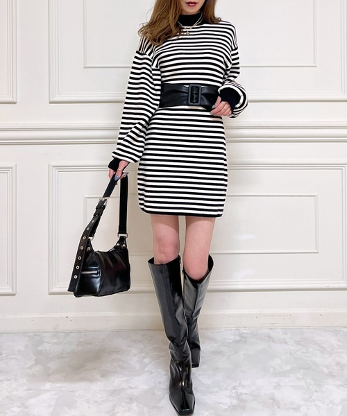 ROYAL PARTY(ロイヤルパーティー)の「ウォッシャブルハイネックミニワンピース(ワンピース・レディース・オフホワイト/ブラック/マルチ/ピンク/ボルドー・FREE)」の18枚目の写真