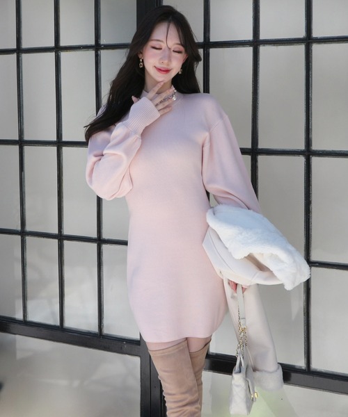 ROYAL PARTY(ロイヤルパーティー)の「ウォッシャブルハイネックミニワンピース(ワンピース・レディース・オフホワイト/ブラック/マルチ/ピンク/ボルドー・FREE)」の14枚目の写真