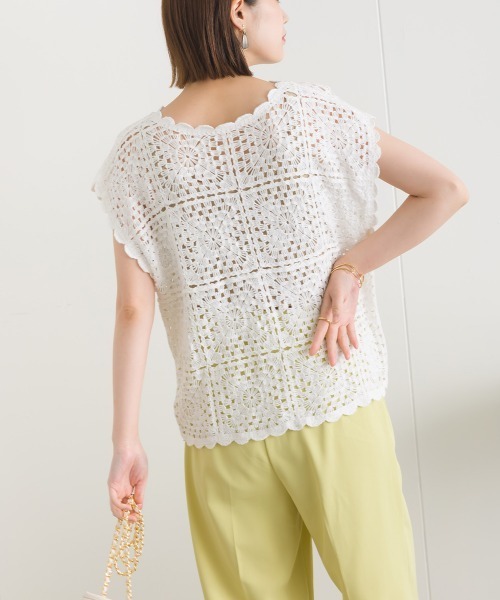 terrace(テラス)の「クロシェ編みトップ(Tシャツ/カットソー・レディース・ブラック/オフホワイト・MEDIUM)」の3枚目の写真