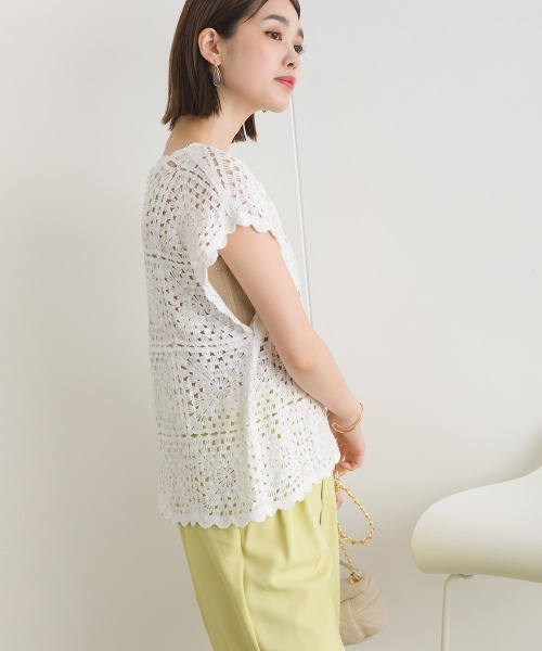 terrace(テラス)の「クロシェ編みトップ(Tシャツ/カットソー・レディース・ブラック/オフホワイト・MEDIUM)」の10枚目の写真
