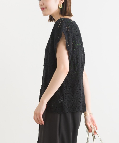 terrace(テラス)の「クロシェ編みトップ(Tシャツ/カットソー・レディース・ブラック/オフホワイト・MEDIUM)」の5枚目の写真