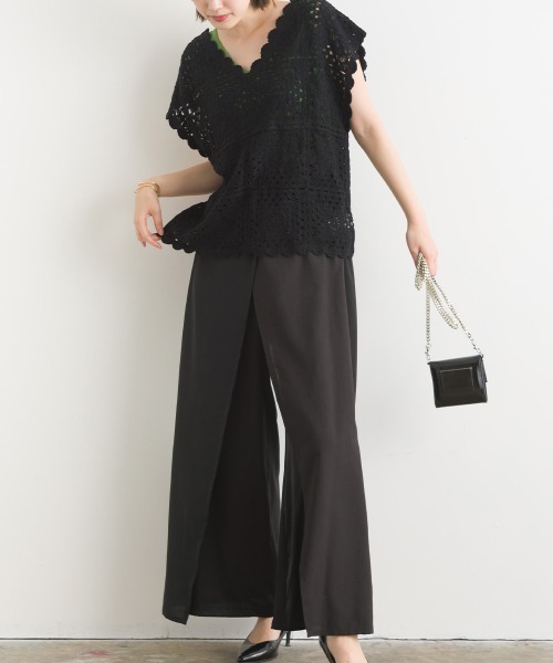 terrace(テラス)の「クロシェ編みトップ(Tシャツ/カットソー・レディース・ブラック/オフホワイト・MEDIUM)」の9枚目の写真
