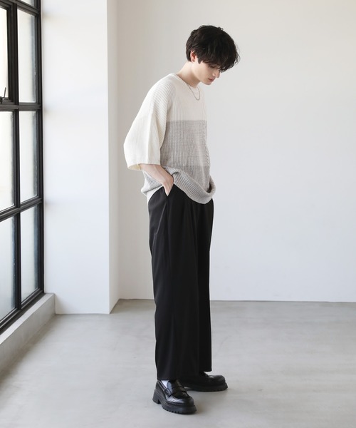 ArguE CulturE ショルダーボタンケーブルニットビッグシルエット セール】ビッグシルエット畦編みケーブルサマーニット（ニット