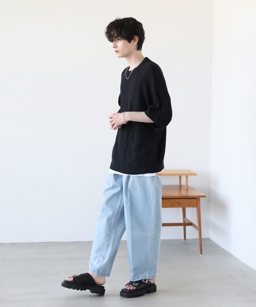 ビッグシルエット畦編みケーブルサマーニット（ニット/セーター