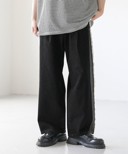 ASTRONOMY（アストロノミー）の「ヴィンテージ加工サイドフリンジ切替ワイドバギーデニム（デニムパンツ・メンズ・グレー/ブラック/サックスブルー/アイボリー・S/M/L）」の13枚目の写真