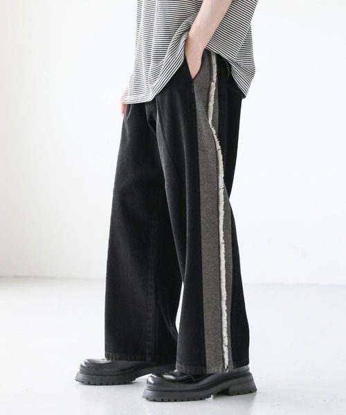 ASTRONOMY（アストロノミー）の「ヴィンテージ加工サイドフリンジ切替ワイドバギーデニム（デニムパンツ・メンズ・グレー/ブラック/サックスブルー/アイボリー・S/M/L）」の20枚目の写真