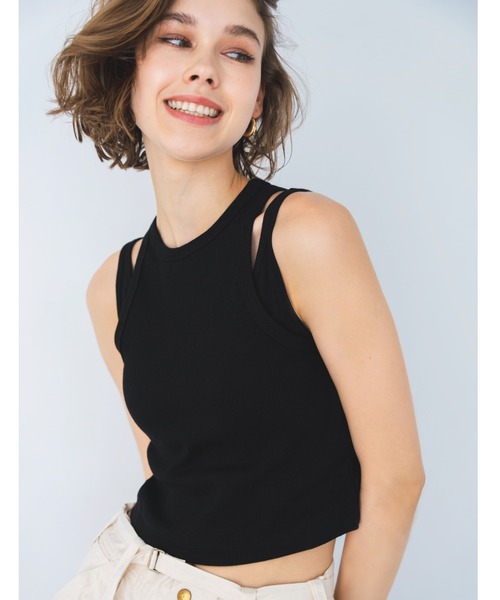 【美品】アリシアスタン　Layered Rib Tank Top ブラック セール】Layered Rib Tank Top / レイヤードリブタンクトップSet