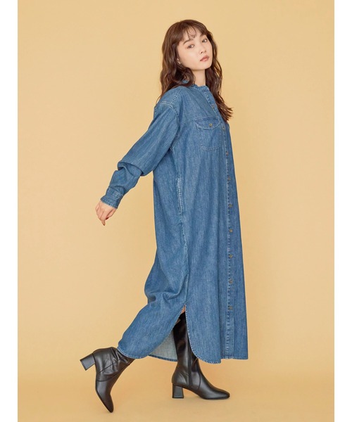 AMERICAN HOLIC（アメリカンホリック）の「デニムシャツワンピース（シャツワンピース・レディース・インディゴブルー/ブラック・M/L）」の2枚目の写真