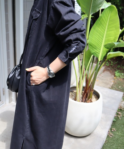 AMERICAN HOLIC（アメリカンホリック）の「デニムシャツワンピース（シャツワンピース・レディース・インディゴブルー/ブラック・M/L）」の7枚目の写真