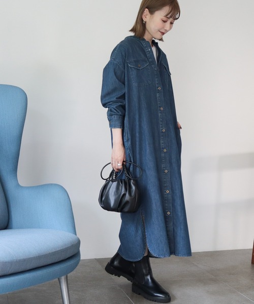AMERICAN HOLIC（アメリカンホリック）の「デニムシャツワンピース（シャツワンピース・レディース・インディゴブルー/ブラック・M/L）」の11枚目の写真